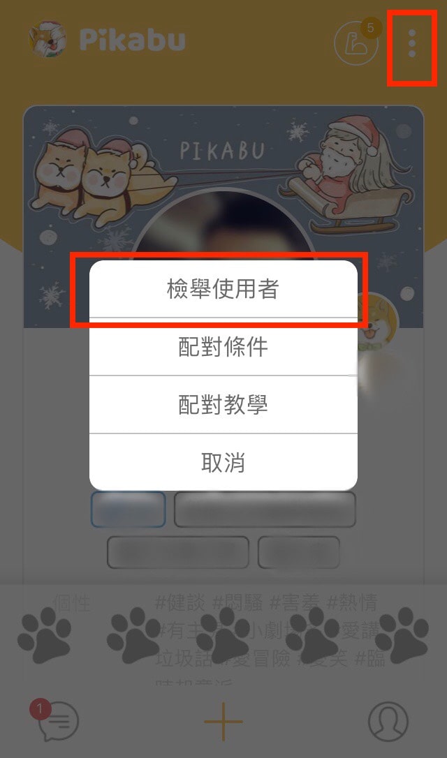 可於配對頁面中檢舉不當用戶